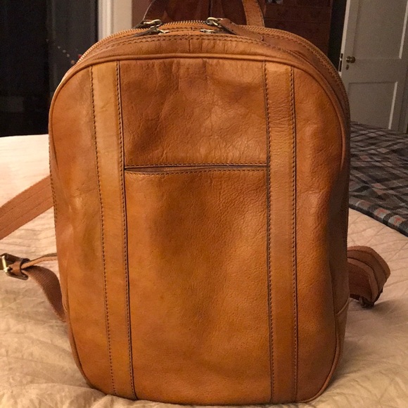 old angler leather backpack